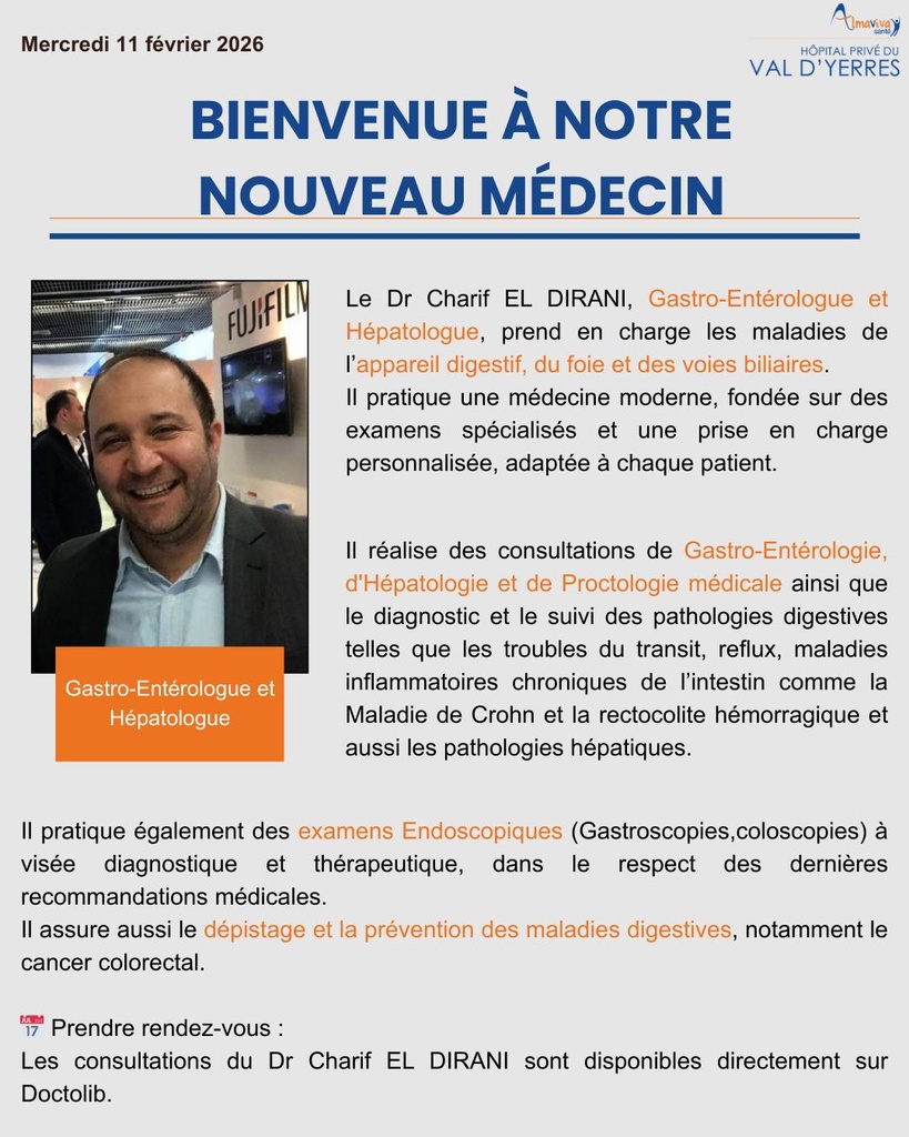 Arrivée du Dr Charif El Dirani – Gastro-Entérologue et Hépatologue