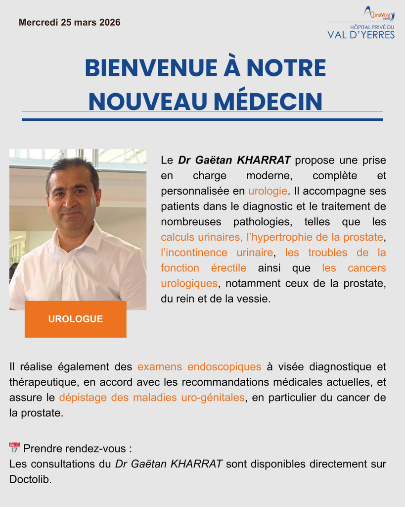 Bienvenue au Dr Gaëtan KHARRAT, Urologue à l’Hôpital Privé du Val d’Yerres